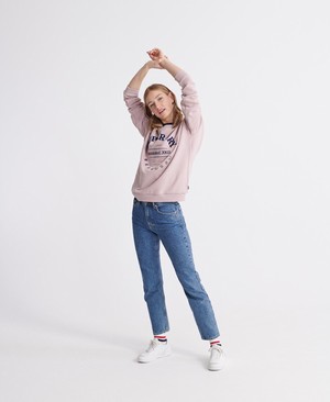 Superdry Applique Serif Loopback Crew Női Pulóver Lila | NRXQG2350